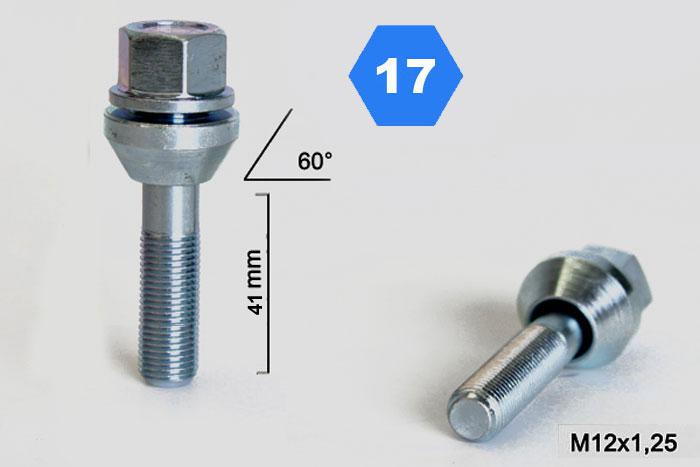 M12x1,25, Schuifbout Conisch, Draadlengte 41mm, SW 17